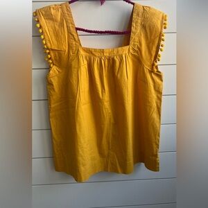 J. Crew Mustard Sleeveless Blouse with Pom-Pom Trim Size 6